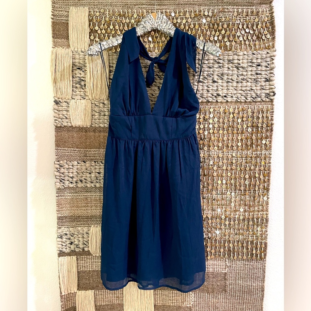 💙 NWT ModCloth navy blue sheer halter mini dress sz 4